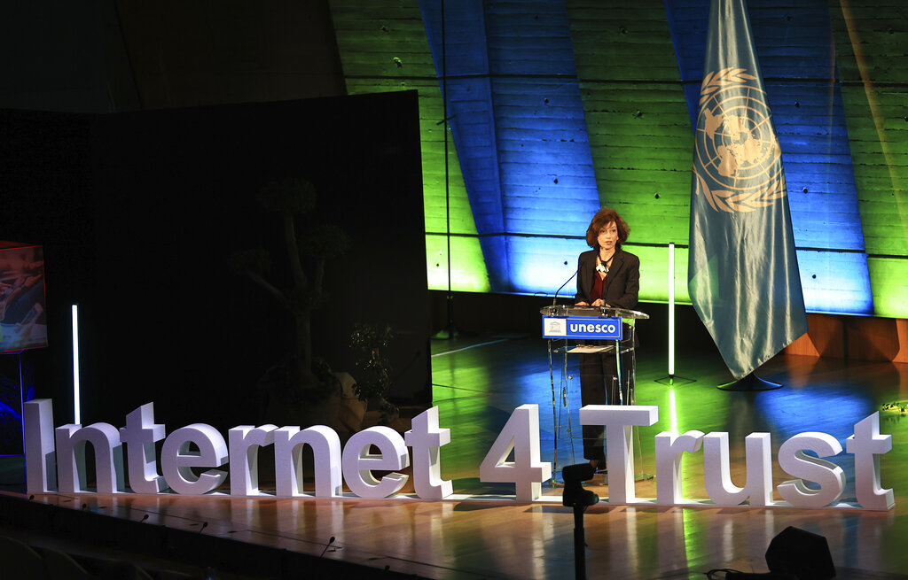 La directora general de la UNESCO, Audrey Azoulay. (AP)