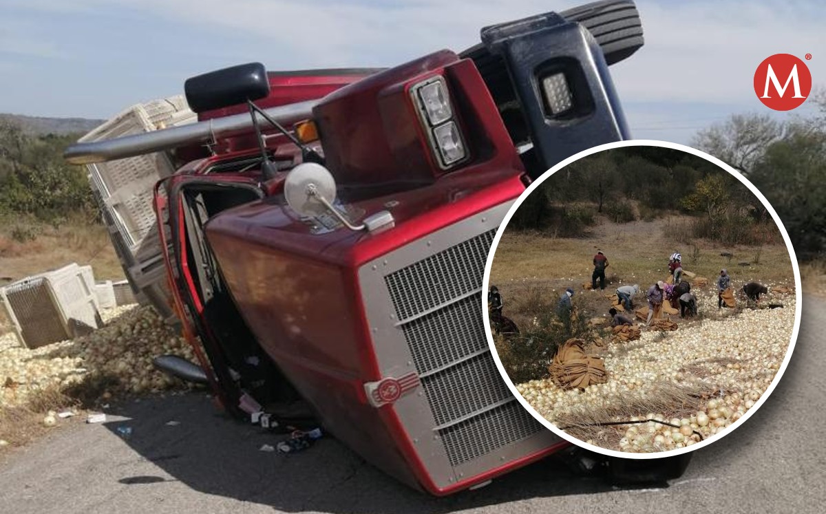 Vuelca tráiler cargado de cebollas en carretera Tampico Mante