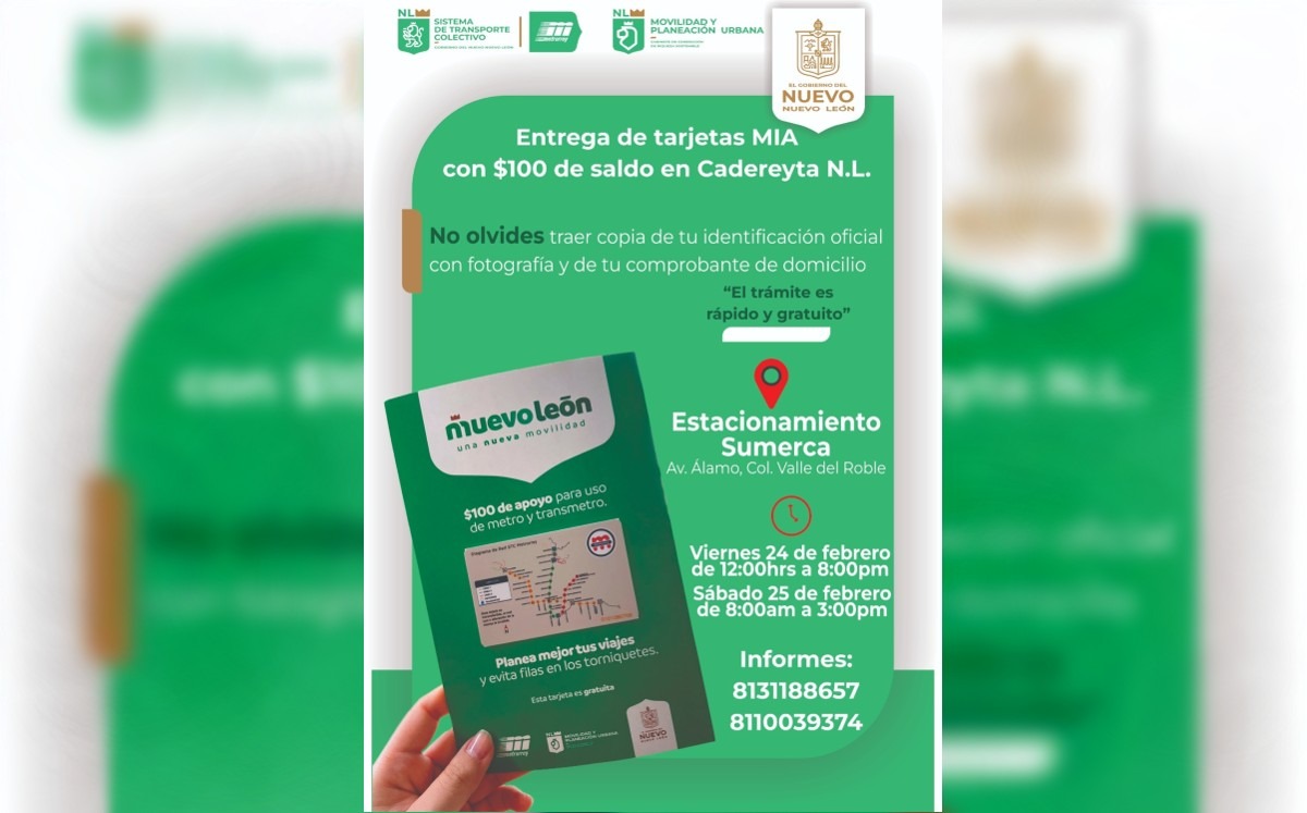 Entregarán Tarjetas MIA en Cadereyta con saldo. Foto: Especial