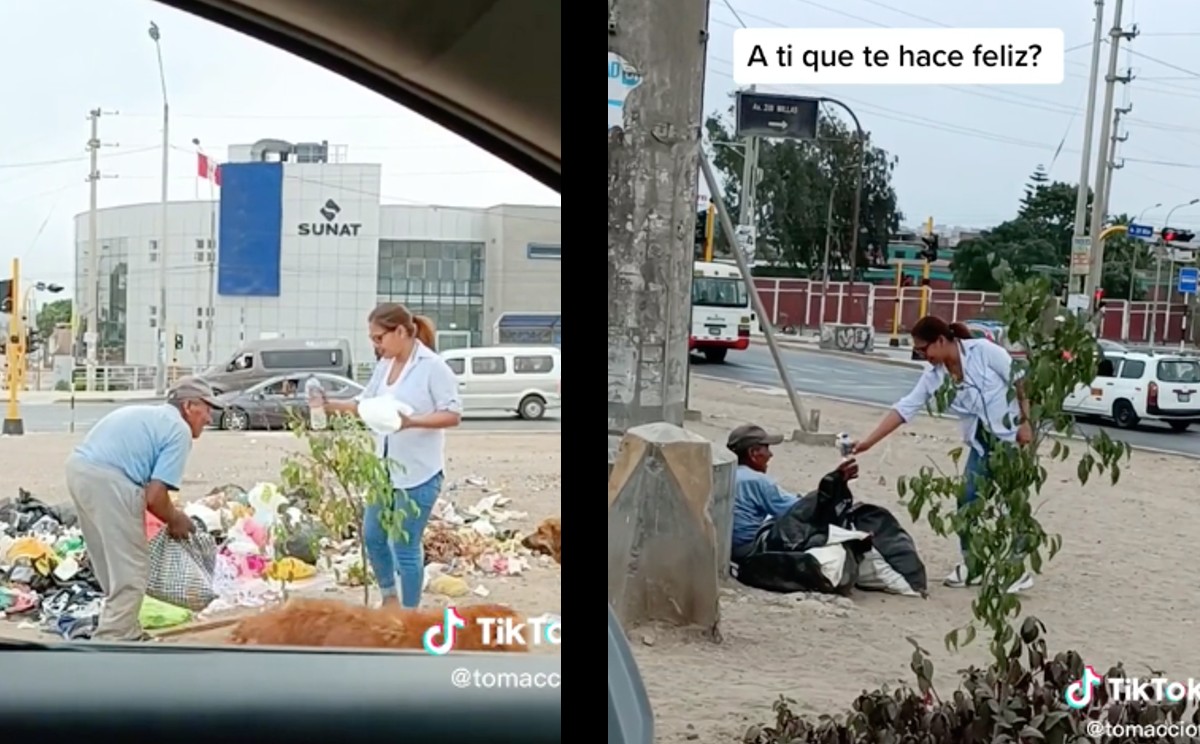 Mujer regala comida a personas en situación de calle. | ESPECIAL