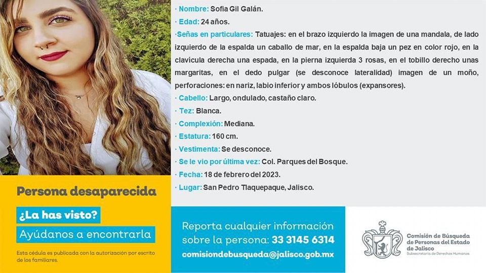 Ficha de búsqueda de Sofía Gil Galán. (Cortesía)