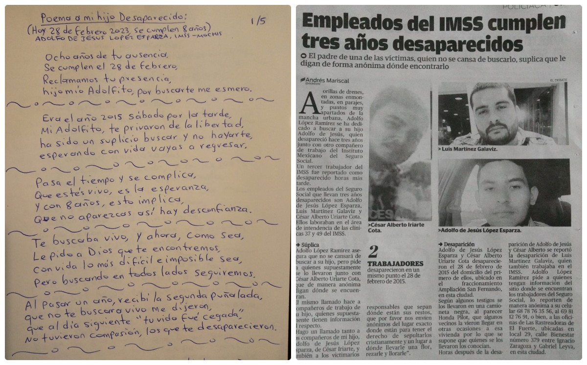 Poema de padre buscador que perdió a su hijo en Sinaloa. (Especial)