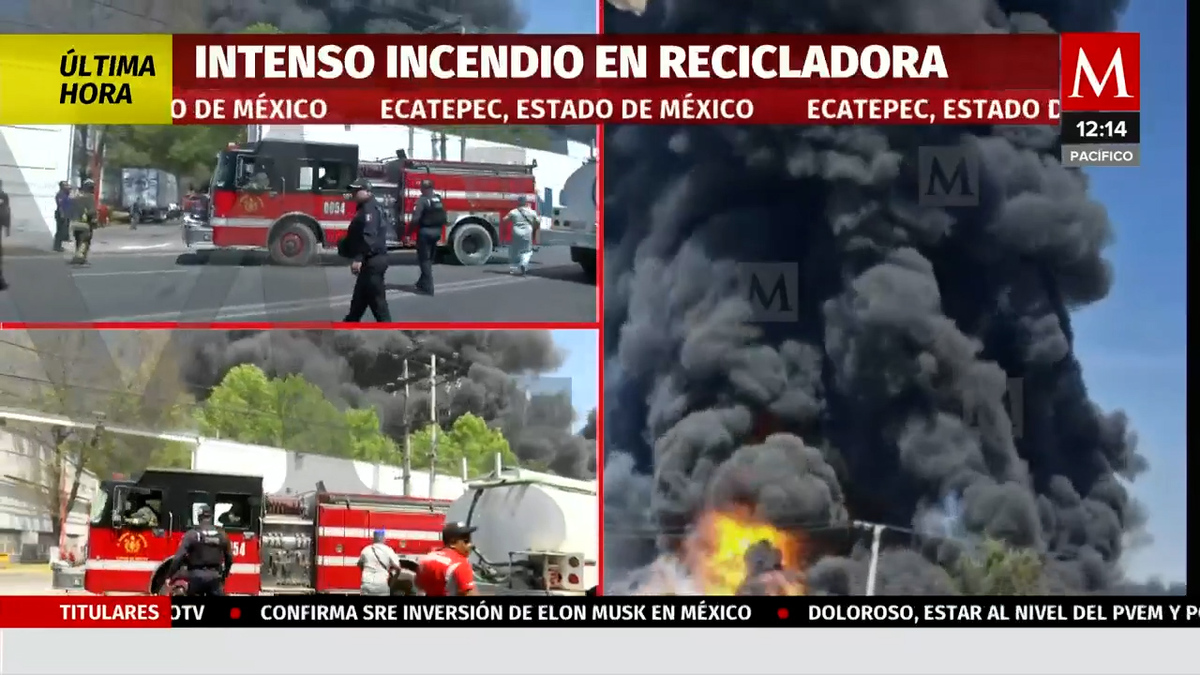 Reportan intenso incendio en recicladora en Xalostoc, Ecatepec
