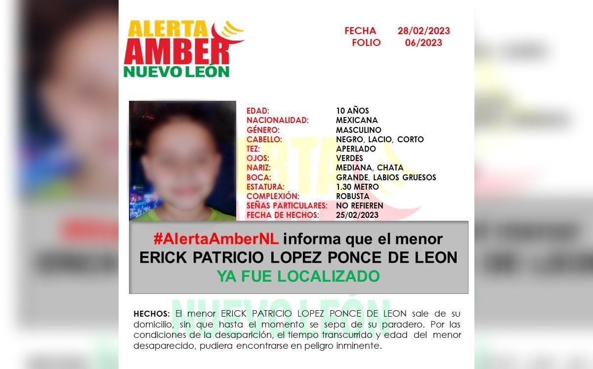 La alerta Amber fue desactivada este miércoles después de localizar al menor