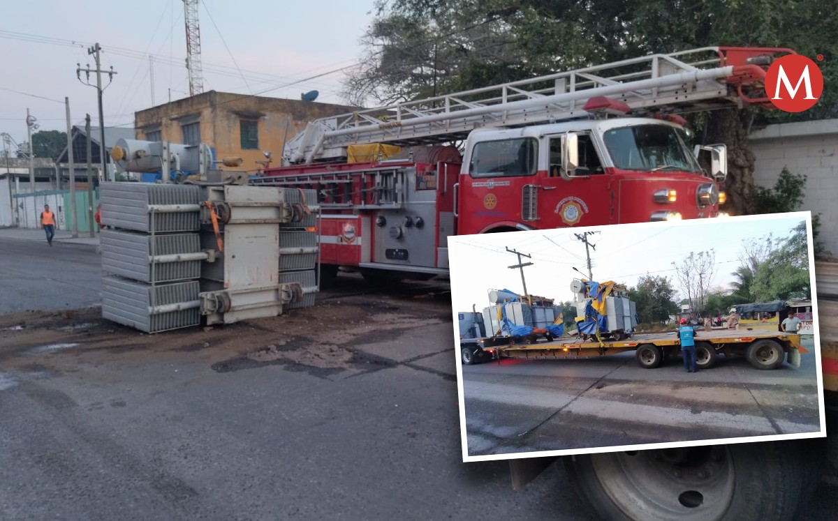 Se cae transformador de tráiler en movimiento en Tampico