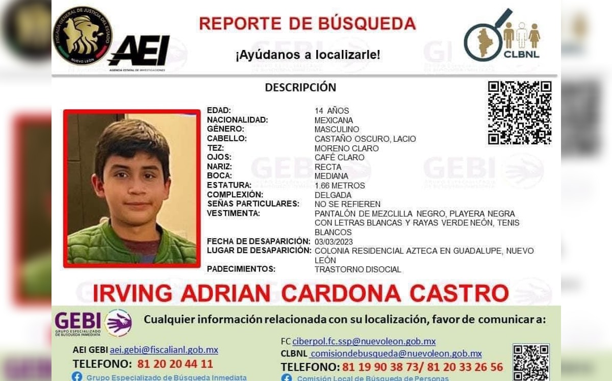 Irving Adrián Cardona Castro  desapareció el viernes 3 de marzo. Especial