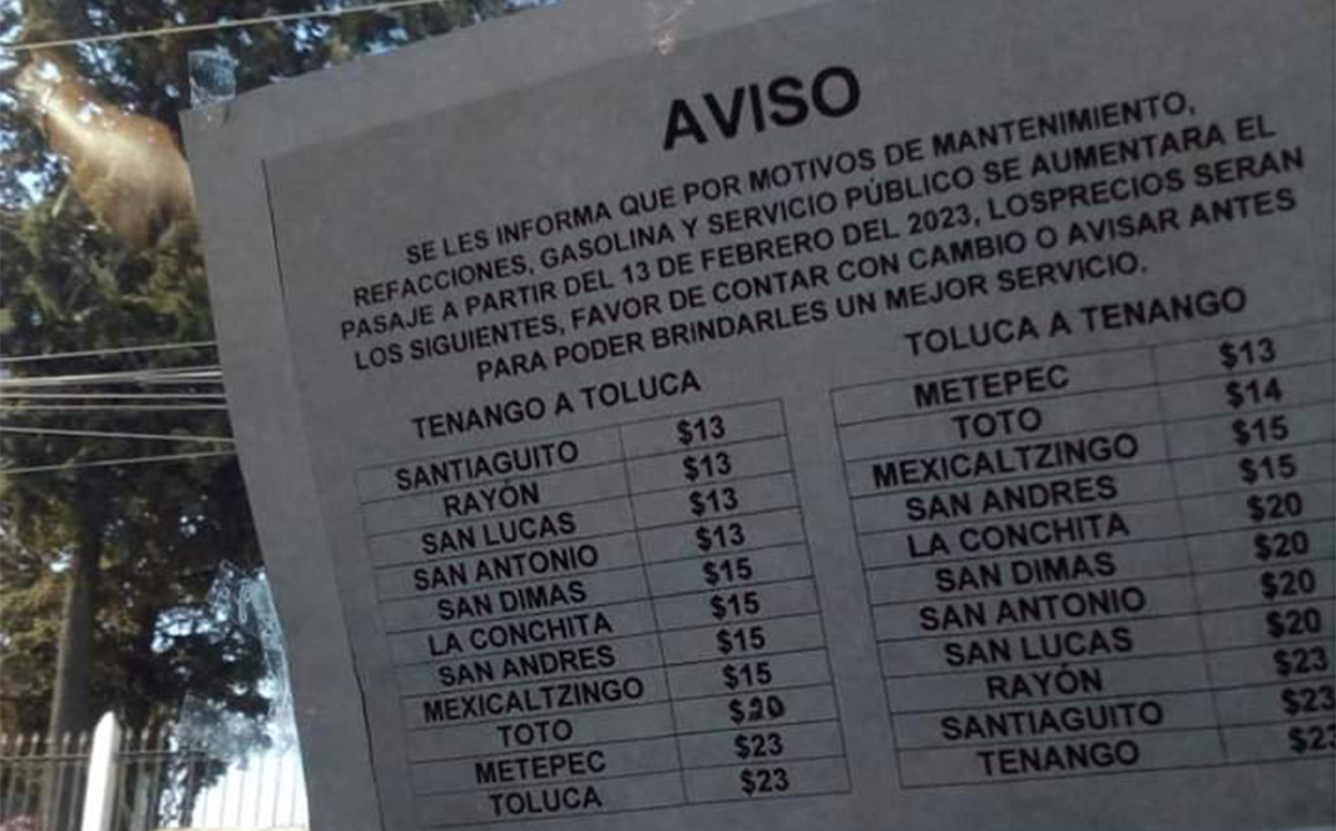 Aumenta el precio en taxis colectivos en Toluca | Especial
