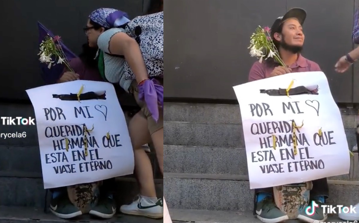 Hombre es abrazado en marcha| Especial