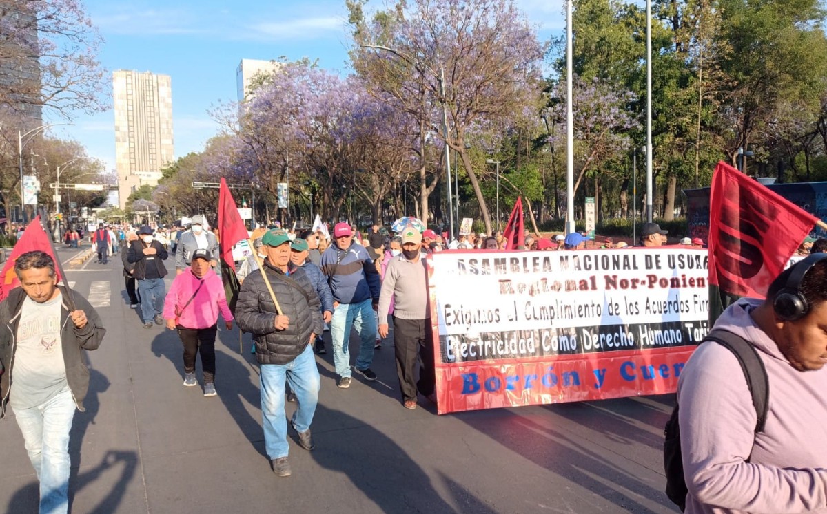 Integrantes del SME y Asamblea Nacional de Usuarios de Energía Eléctrica marchan al Zócalo