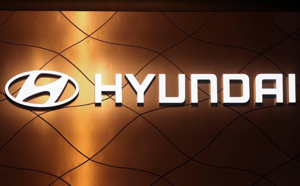 Logo de Hyundai Motor Company en el Salón Internacional del Automóvil de Nueva York, EU, Abril de 2022. Foto: (Reuters)