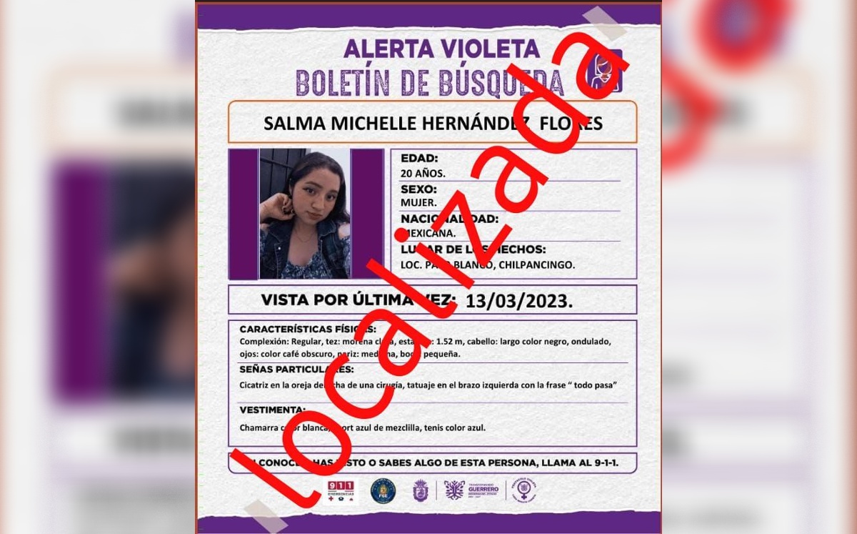 Salma Michell fue localizada al día siguiente del reporte de su desaparición. | SSP Guerrero