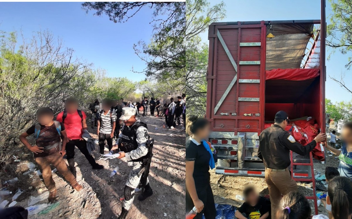 Localizan a 124 migrantes en dos camiones dentro de rancho en China, Nuevo León | Especial
