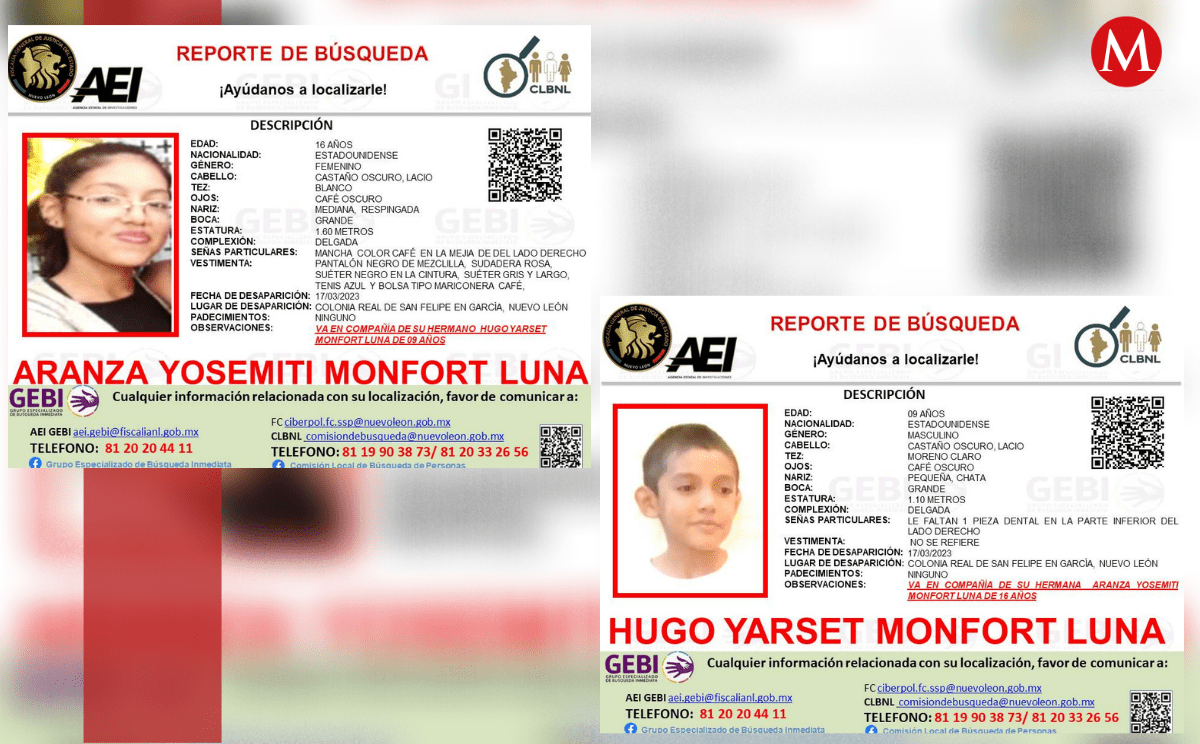 Hugo Yarset Monfort Luna y Aranza Yosemiti Monfort Luna, de 9 y 16 años, respectivamente | Especial