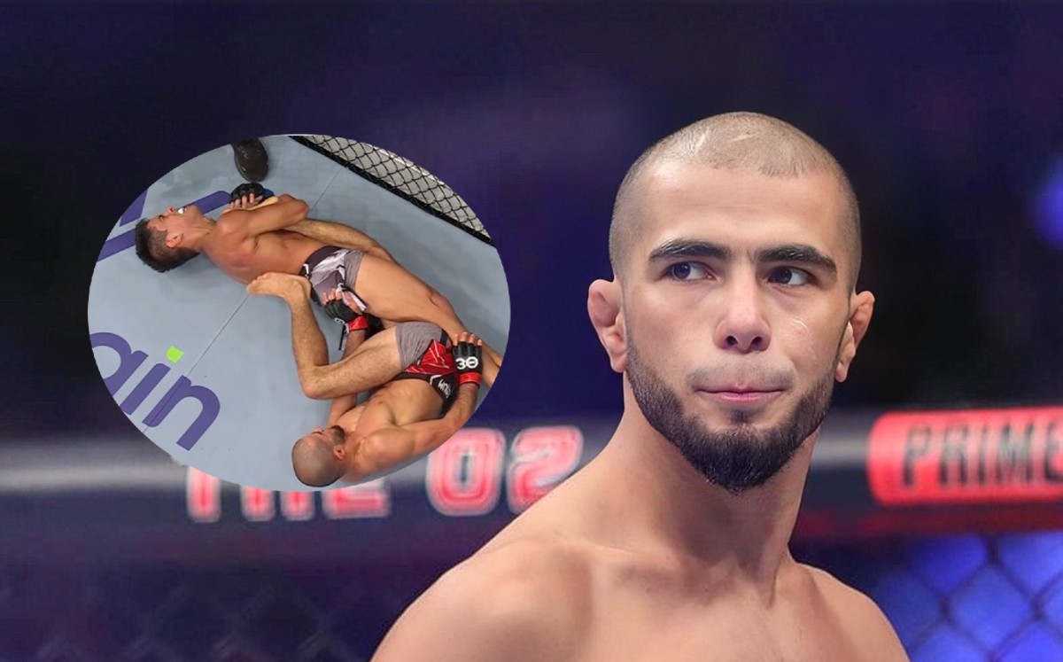 Muhammad Mokaev, peleador que sufrió en su rodilla y al final ganó la pelea (TW: @muhammadmokaev)