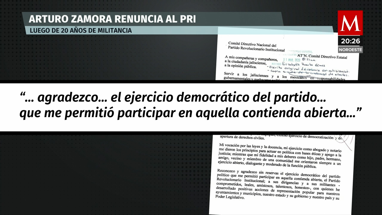 Arturo Zamora Jiménez renunció a su militancia en el PRI Jalisco