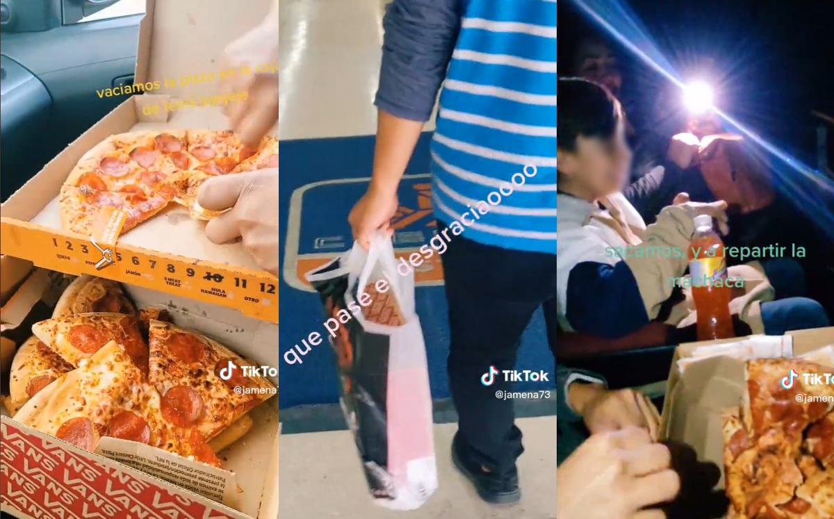 Familia mete dos pizzas dentro de una caja de tenis al cine | TikTok