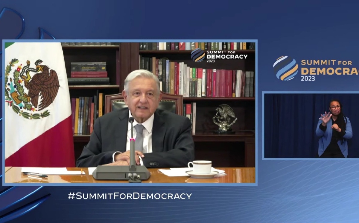 López Obrador en la Cumbre por la Democracia 2023, organizado por Estados Unidos | Captura