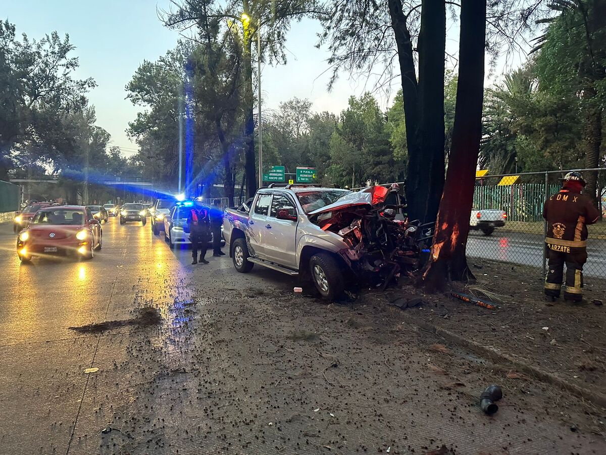 La camioneta chocó contra un árbol en Río Churubusco.| Ramón Ramírez