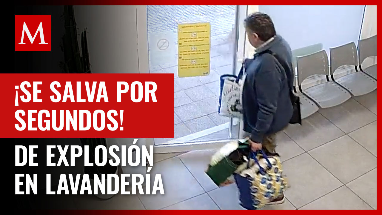Una cámara de seguridad capto el momento exacto en el que un hombre se salva de una explosión en un lavandería