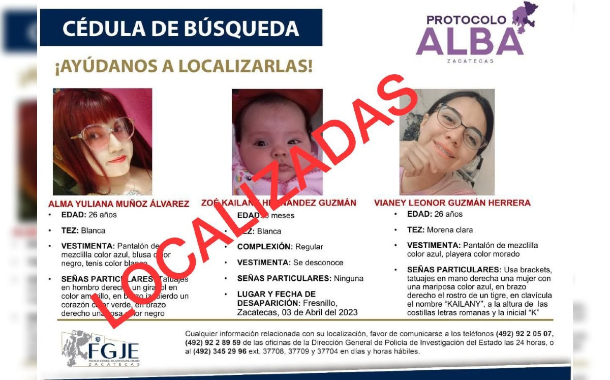 La ficha de búsqueda por las tres víctimas en Fresnillo fue actualizada el viernes. | Especial