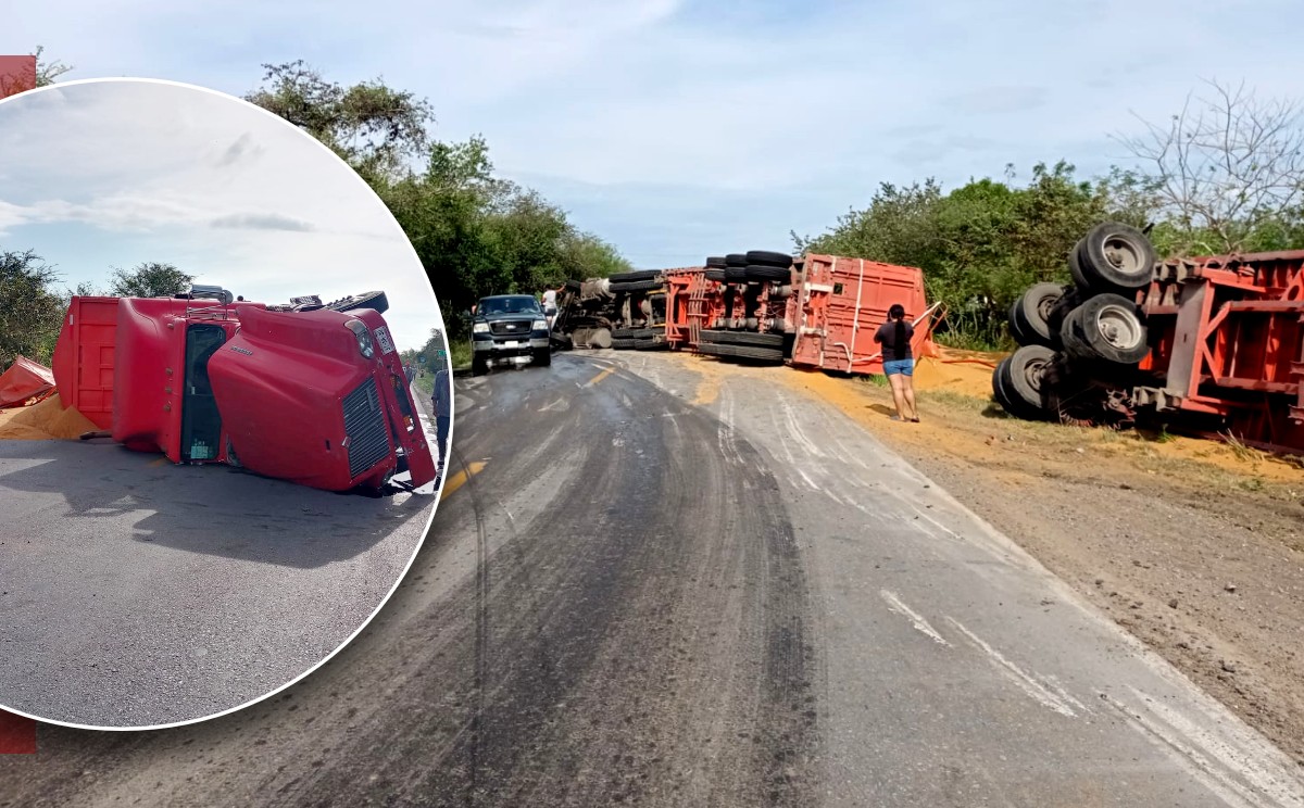 Cerrada carretera Tampico-Valles tras volcadura de tractocamión