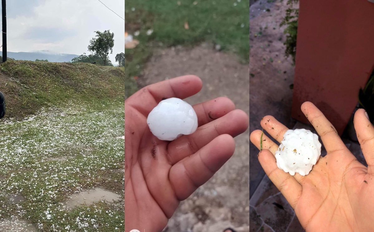 Cae granizo en Aldama.