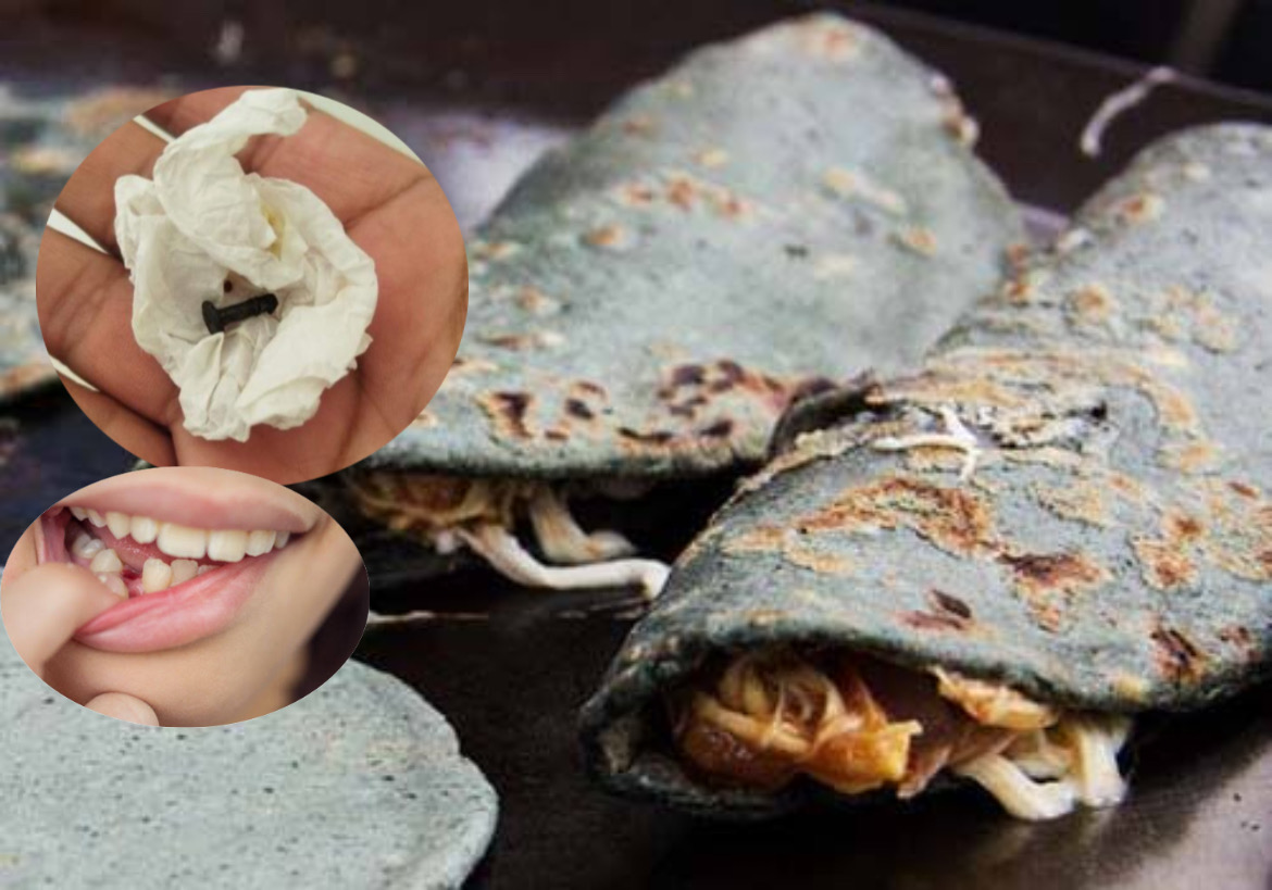 Mujer denuncia que encontró clavo en quesadilla.