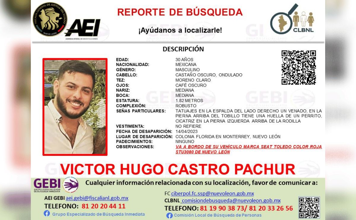 Víctor Hugo Castro Pachur de 30 años se encuentra desaparecido | Especial