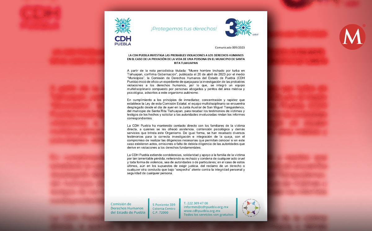 CDH abre queja tras linchamiento en Tlahuapan | Diseño Milenio