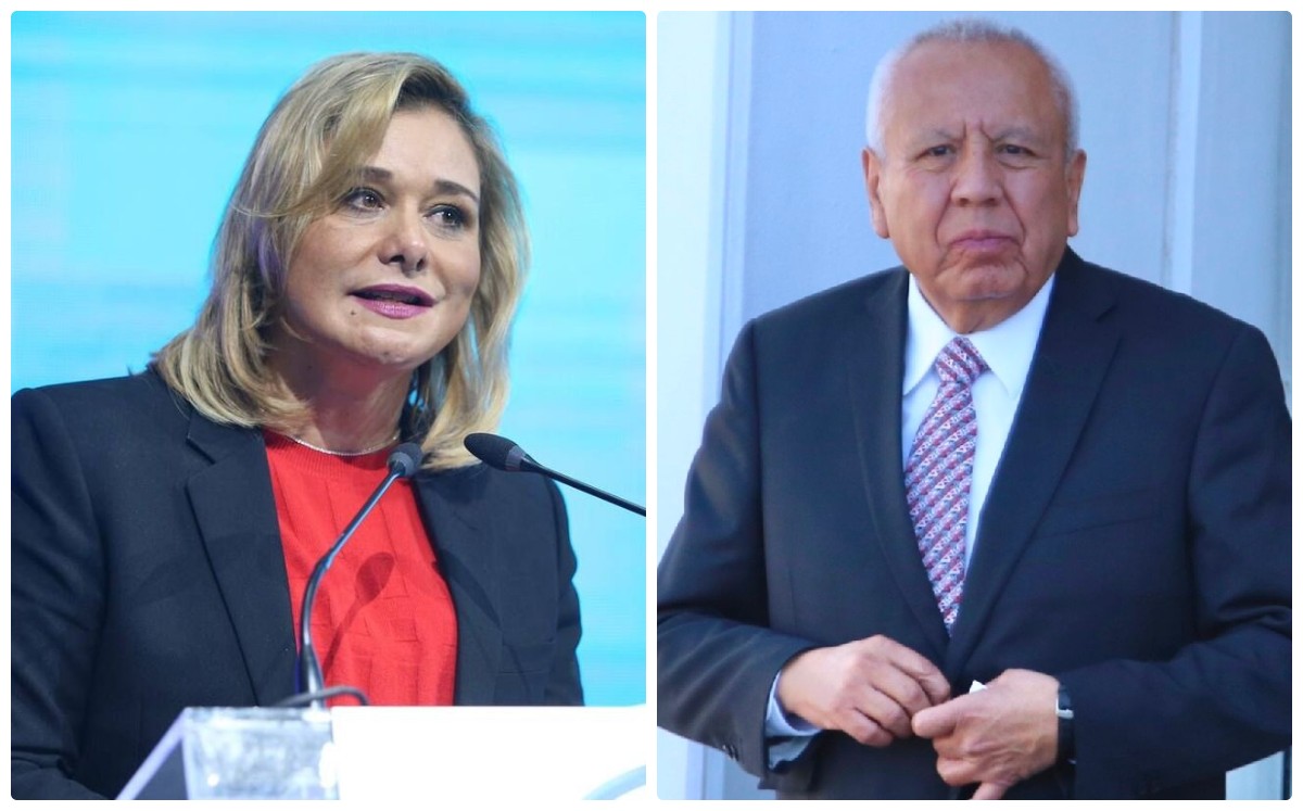 Gobernadora de Chihuahua, Maria Eugenia Campos, y Francisco Garduño, titular del INM. (Especial)