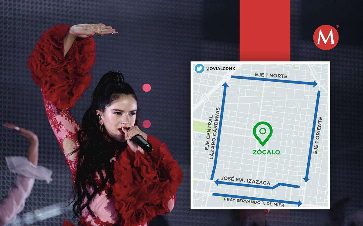 La SSC informó que hay cierres viales en el Zócalo por el concierto de Rosalía. | Foto: Reuters/ SSC Diseño: Mauricio Ledesma