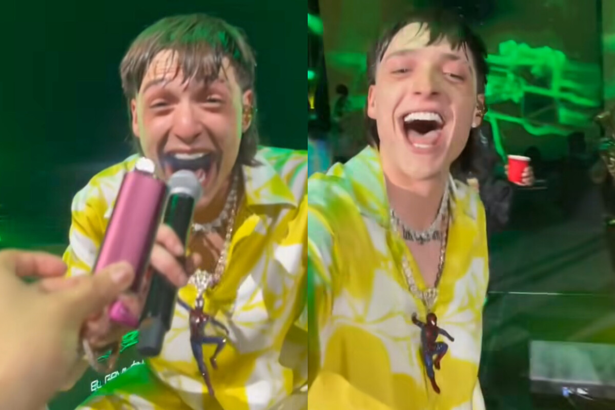 Peso Pluma agarra el celular de una fan en pleno concierto