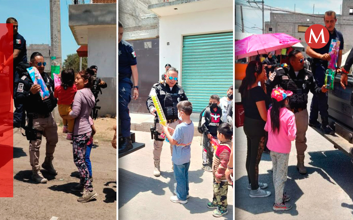 Policías regalan juguetes a niños de bajos recursos en Los Reyes La Paz (Especial)