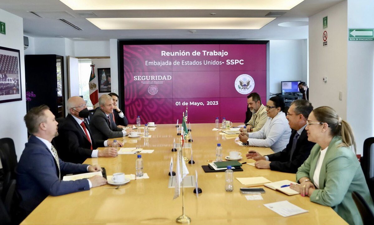 Rosa Icela Rodríguez, titular de SSPC, en reunión con funcionarios de EU. (Twitter @rosaicela_)