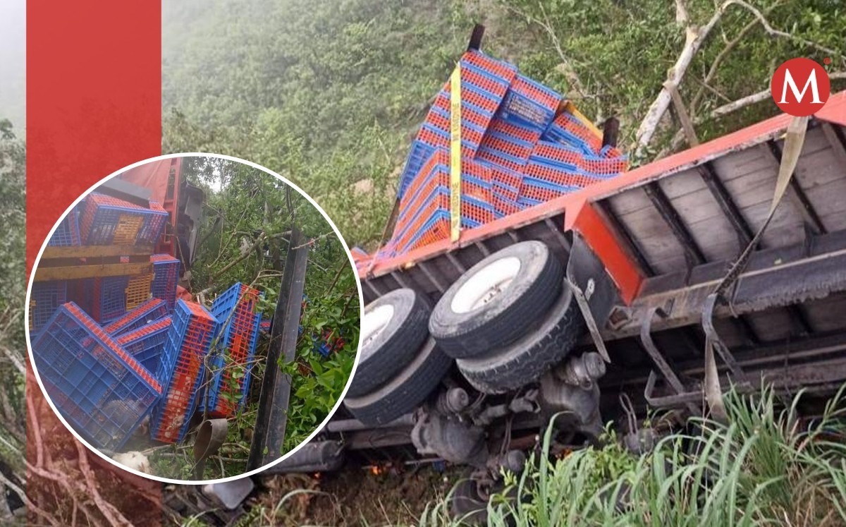 Vuelca camión cargado de gallinas en carretera Alazán-Canoas