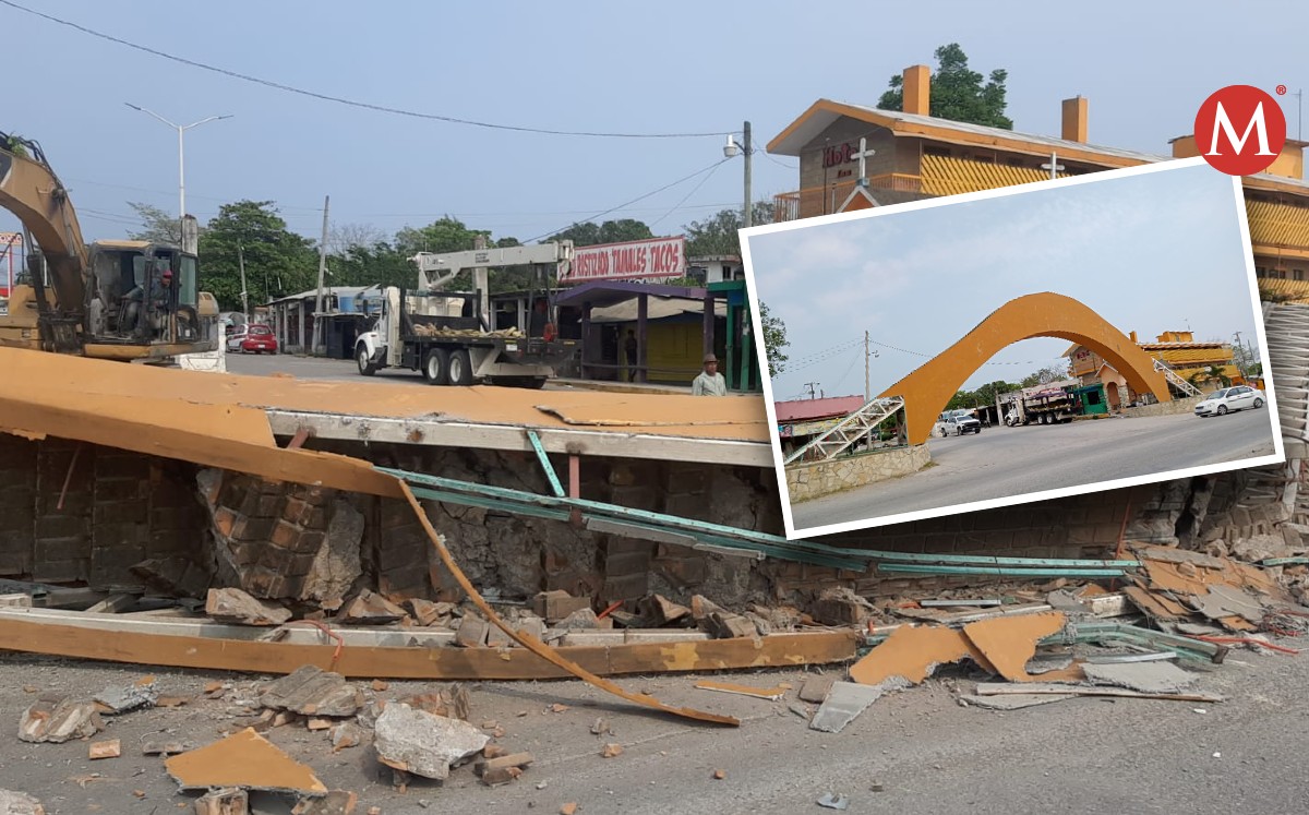 Derrumban el arco peatonal de Tampico Alto, al norte de Veracruz