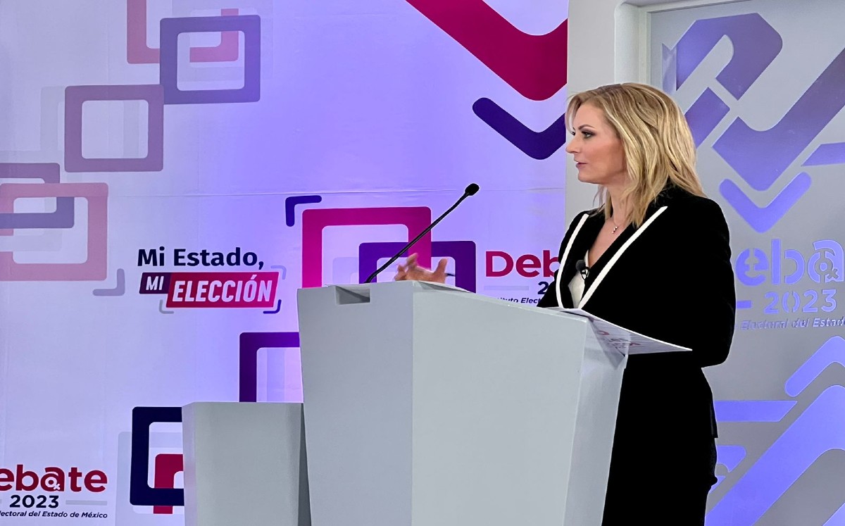 Pamela Cerdeira, periodista, en el primer debate por la gubernatura del Edomex (Especial)