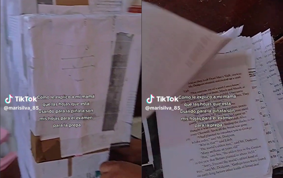 Crea piñata con examen de su hija