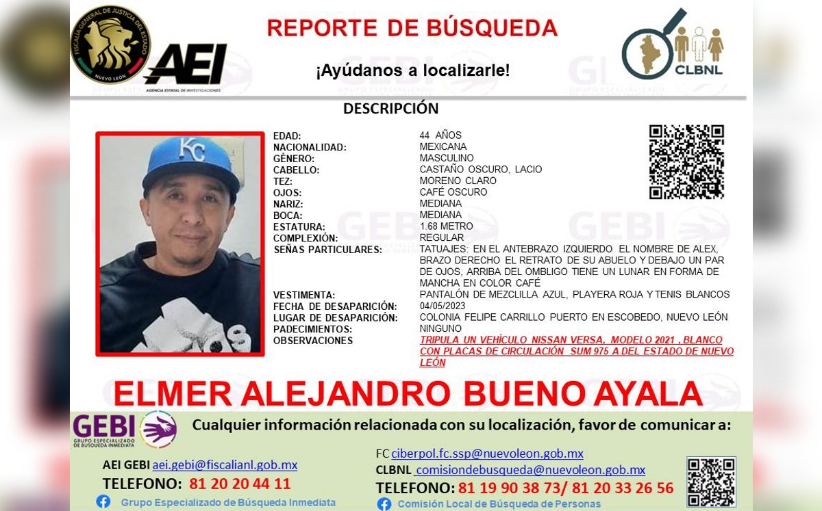 Elmer Alejandro Bueno Ayala fue visto por última vez el pasado 4 de mayo. Especial