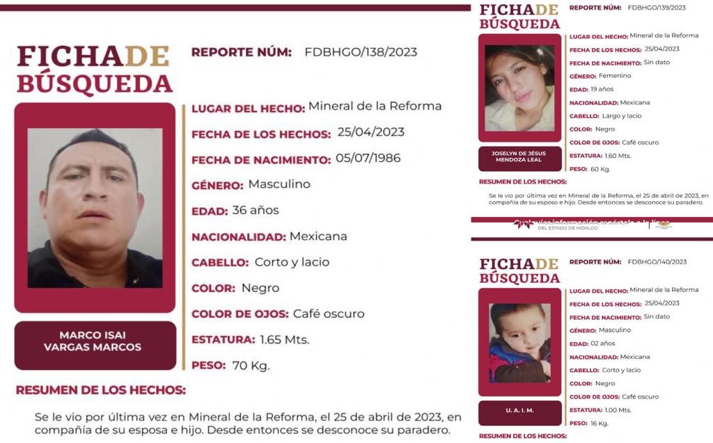 Familia desaparecida en Mineral de la Reforma.