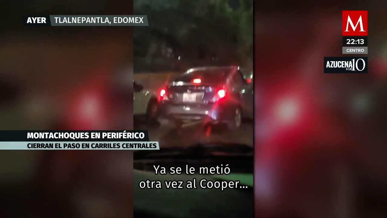 En Periférico, a la altura de Tlalnepantla, montachoques tratando de cerrarle el paso a un conductor