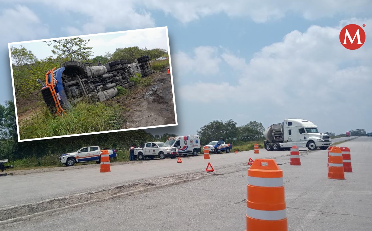 Vuelca pipa con diesel en la carretera Tampico-Tuxpan de Pueblo Viejo