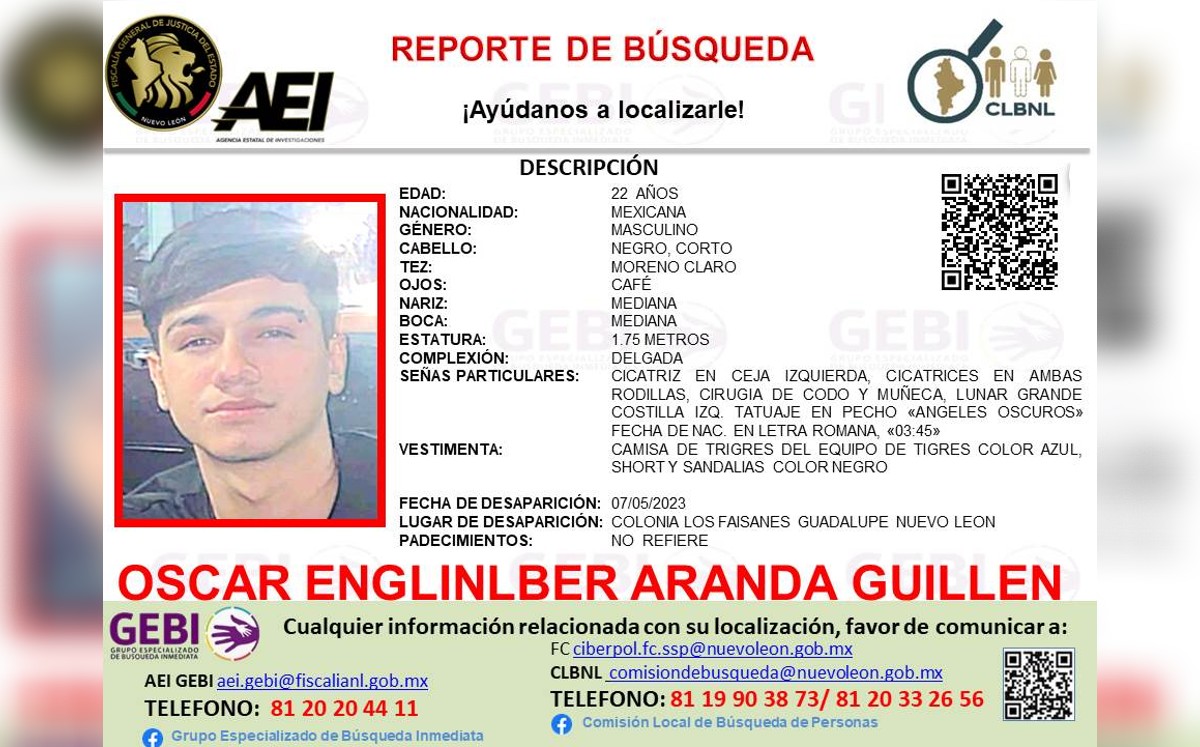 Oscar Englinlber Aranda Guillen desapareció el 7 de mayo. Especial