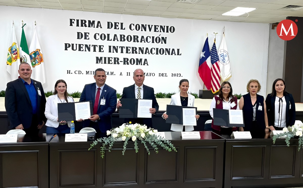 Autoridades firmaron el convenio para construir el puente internacional Mier-Roma.