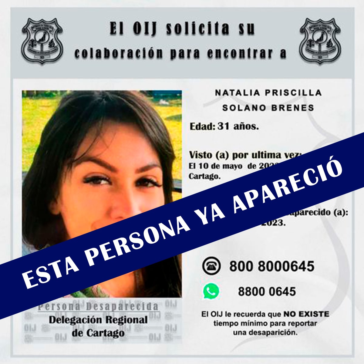 La joven fue hallada con vida en San José. (Twitter)