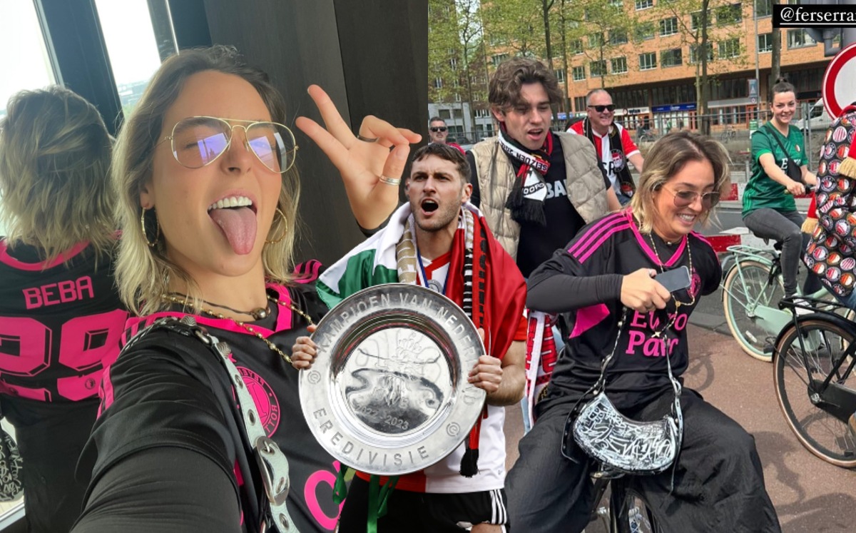 Novia de Santiago Giménez pide 'aventón' en bici para no perderse el título del Feyenoord (Instagram @ferserranoc / AFP)