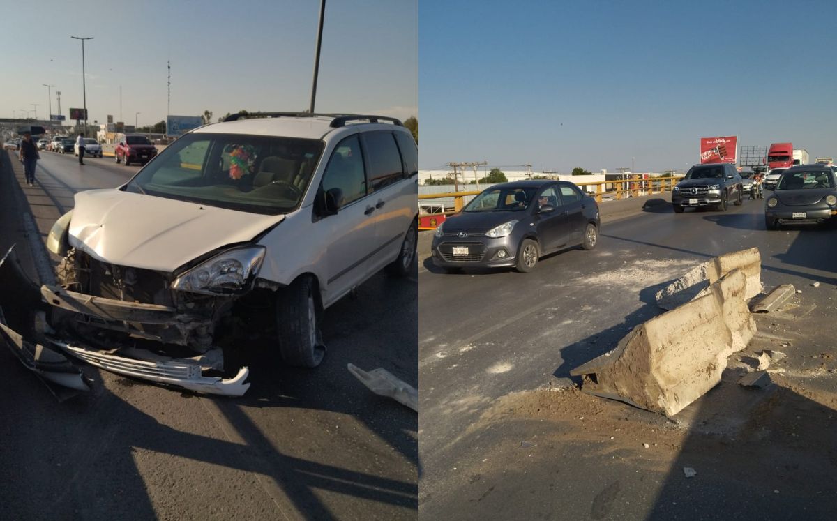 Camioneta pierde el control y provoca choque en puente del Periferico de Torreón. | Especial