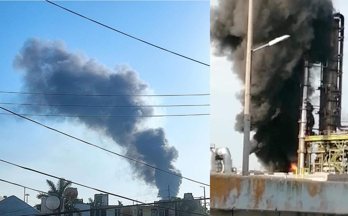 Intensa columna de humo en la Refinería Francisco I. Madero.
