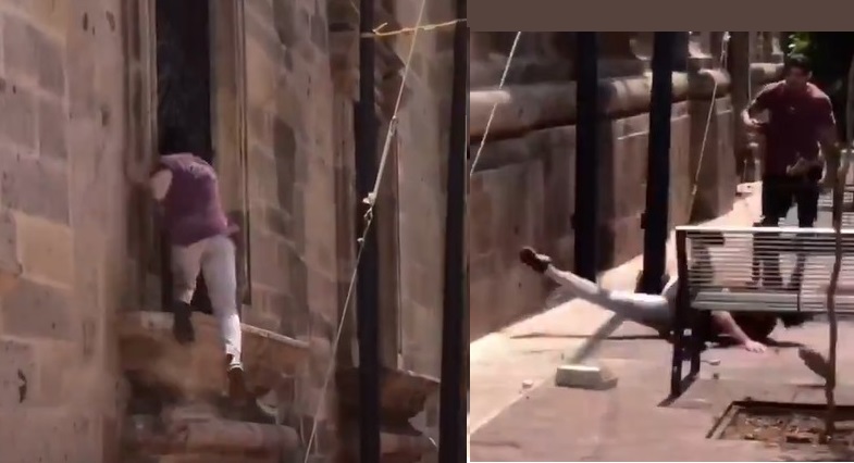 Johnny Montesana, ‘haciendo parkour’ causó daños al Palacio de Gobierno. (Especial)