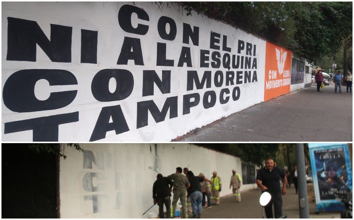 MC pinta otra vez barda contra el PRI…¡y la vuelven a quitar! | Twitter